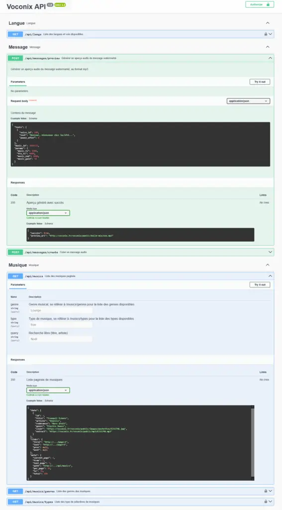 Voconix API Dokumentationsübersicht